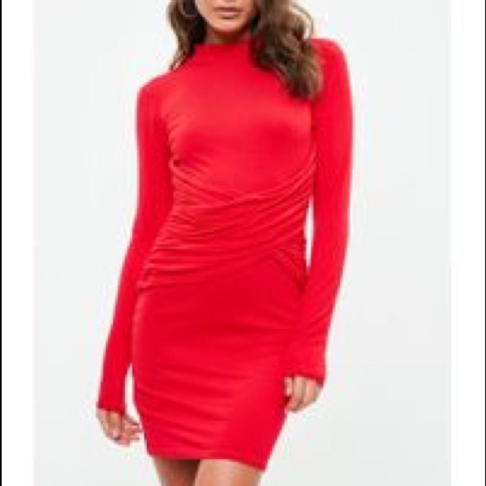 MISSGUIDED RED STRETCH HIGH NECK DRESS 0 SEXY